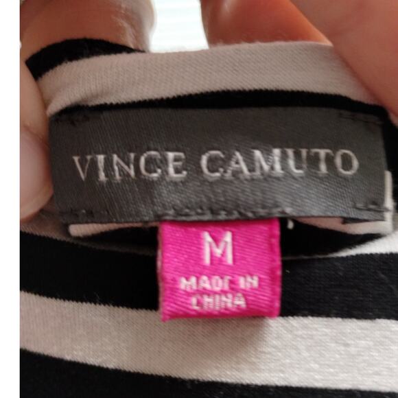 Vince Camuto Women's Size Medium Black White Striped Scoop Neck Long Sleeve Top - Picture 4 of 5